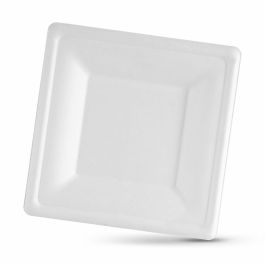 Set de Platos Algon Desechables Blanco Caña de Azúcar Cuadrado 20 cm (24 Unidades)