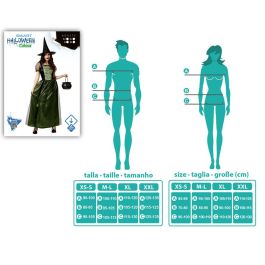 Disfraz Bruja Vestido Verde Satinado Con Sombrero Para Mujer Adulta Talla M-L Halloween