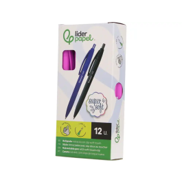 Liderpapel Bolígrafo Retráctil Punta 1 mm con Clip, Acabado Soft Touch, Tinta Azul, Cuerpo Rosa - 27x145x70 mm