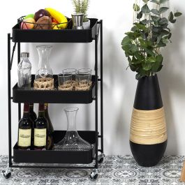 Home Deco Factory Mesa Camarera Plegable con 3 Baldas y Ruedas 45x30 cm