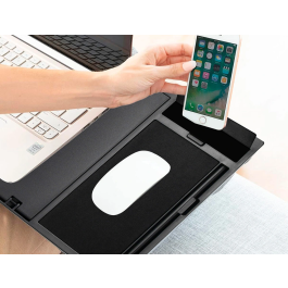 Q-connect Soporte Portátil Multifuncional Ajustable Hasta 17 Pulgadas, Soporte Movil y Ratón, 7 Ángulos, Negro