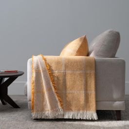 Colcha Cuadros Mostaza Algodón 250 X 260 cm