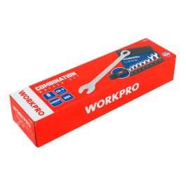 Workpro Llaves Combinadas CR-V, Juego de 8 Piezas (8, 10, 11, 12, 13, 14, 17, 19 mm), Acabado Cromado Arenado