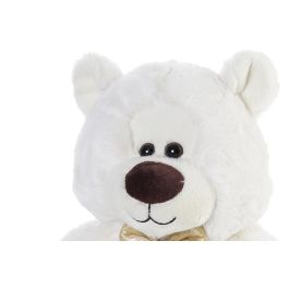 DKD Home Decor Peluche Osito de Poliéster Blanco Dorado con Pajarita para Niños, Decoración Infantil 30x36x30 cm