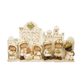 DKD Home Decor Nacimiento Navidad Tradicional Resina Blanco Dorado Set 5 Piezas (2 Unidades) 36x12x3 cm Precio: 26.59000047. SKU: B1GSDEQ7A7