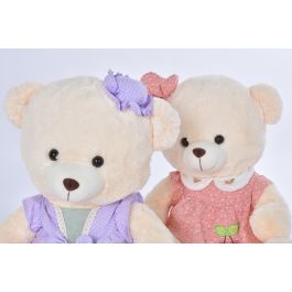 DKD Home Decor Peluche Oso Rosa Lila Beige Poliester 20 x 50 x 42 cm (2 Unidades)