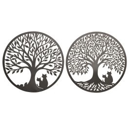 DKD Home Decor Decoración de Pared Shabby Diseño Árbol Gato Metal Negro 60x60 cm (4 Unidades)