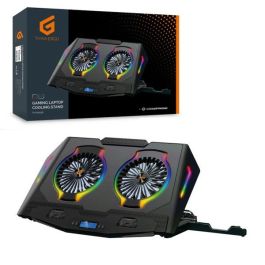 Conceptronic THYIA02B Soporte Base Refrigeración Portátiles Gaming 17" RGB 2 Ventiladores Silenciosos Pantalla LCD 4 Niveles USB Negro