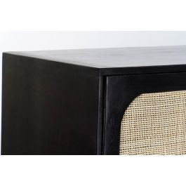 DKD Home Decor Buffet Moderno Negro Natural de Mango y Ratán con 4 Puertas, 3 Estanterías y Desmontable, 150 x 40 x 78 cm