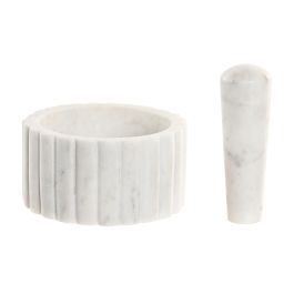 DKD Home Decor Mortero de Mármol Blanco Urban Apto Lavavajillas 12,5x12,5x7,5 cm