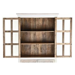 DKD Home Decor Vitrina Romántico Hecha a Mano de Mango y Cristal, con 4 Puertas y 3 Estantes, Blanco Natural, 110x45x200 cm