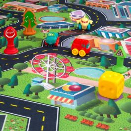 C BABY Alfombra Ciudad para Niños +2 Años con 3 Cochecitos y Accesorios Blanditos 144x99cm