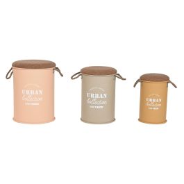 DKD Home Decor Caja Urban de Metal y PU, Set de 3 Cajas. Dimensiones: 40 cm Ancho x 40 cm Largo x 55.5 cm Alto.