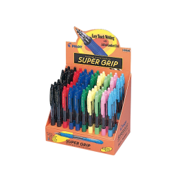 Pilot Boligrafo Super Grip Retractil Expositor 60 Unidades con Sujecion de Caucho Tinta de Aceite Ancho Escritura 0.4 mm Colores Surtidos