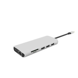 eSTUFF Hub Móvil USB-C Triple Pantalla 12 en 1 para PC y Tabletas con Puertos HDMI, VGA, PD 100W, Ethernet y USB 3.2