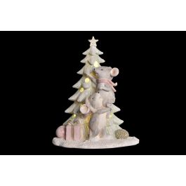 DKD Home Decor Figura Navidad Fantasia Raton LED Resina Verde Gris 8.5x16x13 cm (2 Unidades) con 3 Pilas LR44