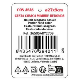Cesta Cónica de Mimbre Privilege, 27x9 cm, con Asa - Inde (8 Unidades) Cesta Cónica de Mimbre Privilege, 27x9 cm, con Asa - Inde (8 Unidades)