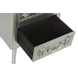 DKD Home Decor Mesita de Noche Vintage Plateada 39x63x46 cm de Metal y MDF con 2 Cajones Desmontable