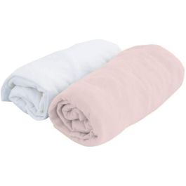 DOUX NID Lote 2 Sábanas ajustables Birdy 70x140 Cm Blanco/Rosa de Jersey Oeko-Tex Standard 100