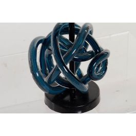 DKD Home Decor Portavela Azul de Cristal y Metal, Forma de Bola, 25 cm Alto, 13x13 cm Base, para Decoración de Interiores