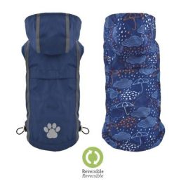 Nayeco Impermeable Reversible para Perros, Diseño Azul-Umbrella, 40 cm, Ajustable para un Ajuste Cómodo en Lluvia