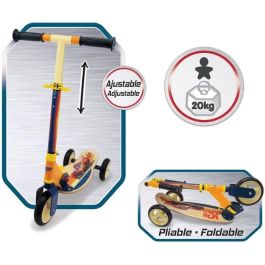 Smoby Patinete Scooter Plegable 3 Ruedas de Madera y Metal Cars con Manillar Ajustable y Reposapiés Antideslizante