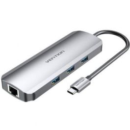 Vention TOLHB Docking USB-C con HDMI 4K, 3xUSB 3.0, USB-C PD, RJ45 Gigabit Ethernet, Lector SD/MicroSD, Jack 3.5mm Gris