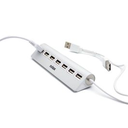 Nilox Hub USB 2.0 de 7 Puertos, Aluminio, para Transferencia y Carga de Datos, Plug & Play, Color Gris, 480 Mbit/s