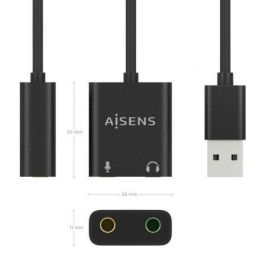 AISENS - CONVERSOR USB-A A AUDIO 48KHz, USB-A/M-2xJACK 3.5/H, NEGRO, 10CM AISENS - CONVERSOR USB-A A AUDIO 48KHz, USB-A/M-2xJACK 3.5/H, NEGRO, 10CM