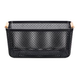 Kipit Cesta de Plástico Negra con Asa de Bambú 36x22 cm (Set de 24)