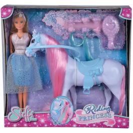 Simba Steffi Love Princesa y Caballo Muñeca Modelo 29cm con Vestido, Tiara y Accesorios de Peluquería para Montar