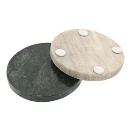 DKD Home Decor Posavasos Mármol Moderno, Colección Marmol 2025, Verde Beige, Set de 4, 10x10x5 cm, Apto Lavavajillas