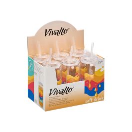 Vivalto Vaso con Tapa y Pajita de Cristal Soft Drink, 600 ml, Transparente, Vidrio y Plástico PP/PS, 7.6x17x7.6 cm (24 cm con pajita) (Set de 24)