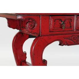 DKD Home Decor Consola Oriental de Olmo y Metal Color Rojo con 3 Cajones Mueble Auxiliar 135 cm Ancho x 89 cm Alto x 37 cm Fondo