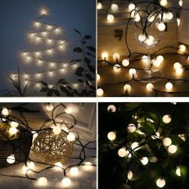 LUMI GARDEN Guirnalda luminosa Solar Billy LED Luz blanca 60 bolas 700 cm Interior Exterior Aspecto vintage Cable caucho negro