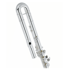 PEARLFLUTE Pfb305E Flauta Bajo Plateada con Cabeza Curvada y Mecanismo Mi dividido, incluye Estuche y Kit de Limpieza