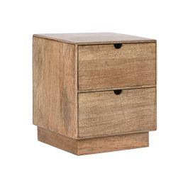 DKD Home Decor Mesita de Noche Urban Marrón de Madera de Mango con 2 Cajones 30 x 45 x 40 cm