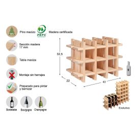 Astigarraga Botellero Evolutivo para 9 Botellas de Pino Macizo 43x22x32.5cm