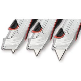 WEDO Cúter de Seguridad Profi, Cuchilla Retráctil, Negro/Rojo, con 5 Hojas de Recambio, 156mm