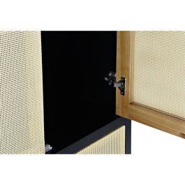 DKD Home Decor Armario de Ratan y Madera de Abeto Balines Negro Natural, con 2 Puertas, 1 Cajón y 1 Estante, 80x38x160 cm