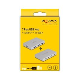 DeLOCK Hub USB 7 Puertos (4x USB-C, 3x USB-A) con Power Delivery 82W, USB 3.2 Gen 2, 10 Gbps, Aluminio Gris