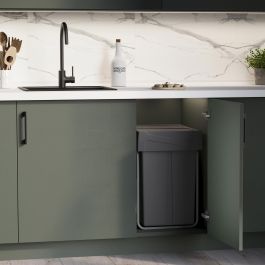 Emuca Contenedor de reciclaje para fijación inferior y extracción manual en mueble de cocina Recycle 2x25litros, Plástico gris antracita