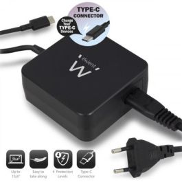 Ewent EW3980 Fuente de Alimentación CA/CC para Portátil 65W, Tensión Ajustable (5-15V), Entrada 100-240V Universal, Negro