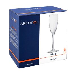 Arcoroc Copas Flauta Vidrio Vina 19 cL - Set de 6 Copas Transparentes Fabricadas en Francia