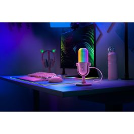 Razer Seiren V3 Chroma Micrófono para PC, USB, Rosa, con Retroiluminación LED, Sensibilidad -34 dB, 20-20000 Hz, 24 bits, 96 kHz