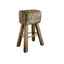 DKD Home Decor Taburete Colonial de Diseño Madera y Piel de Vaca Negro Blanco. Dimensiones P:35 x A:75 x An:50 cm. Altura Asiento: 78 cm