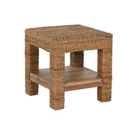 DKD Home Decor Banana 1c25 Mesita Auxiliar Natural de Fibra y Teca con 1 Estantería 40x40x40 cm