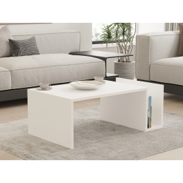 Mesa de centro MEMO blanca con tapa elevable y almacenamiento integrado, dimensiones: 86,8 cm ancho x 32,4 cm profundo x 50 cm alto