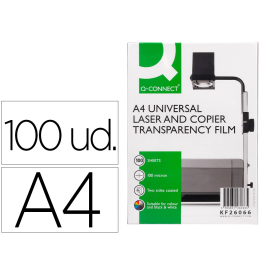 Q-connect Transparencias Din A4 KF26066 para Fotocopiadora Tratada Dos Caras, Caja 100 Hojas