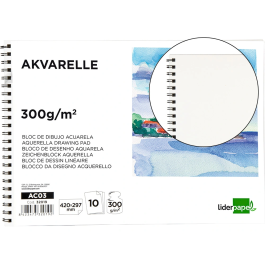 Liderpapel Bloc Dibujo Acuarela Espiral A3 297x420mm 10 Hojas 300g/m2 Sin Recuadro Precio: 21.94999976. SKU: B1DW5H3R2M